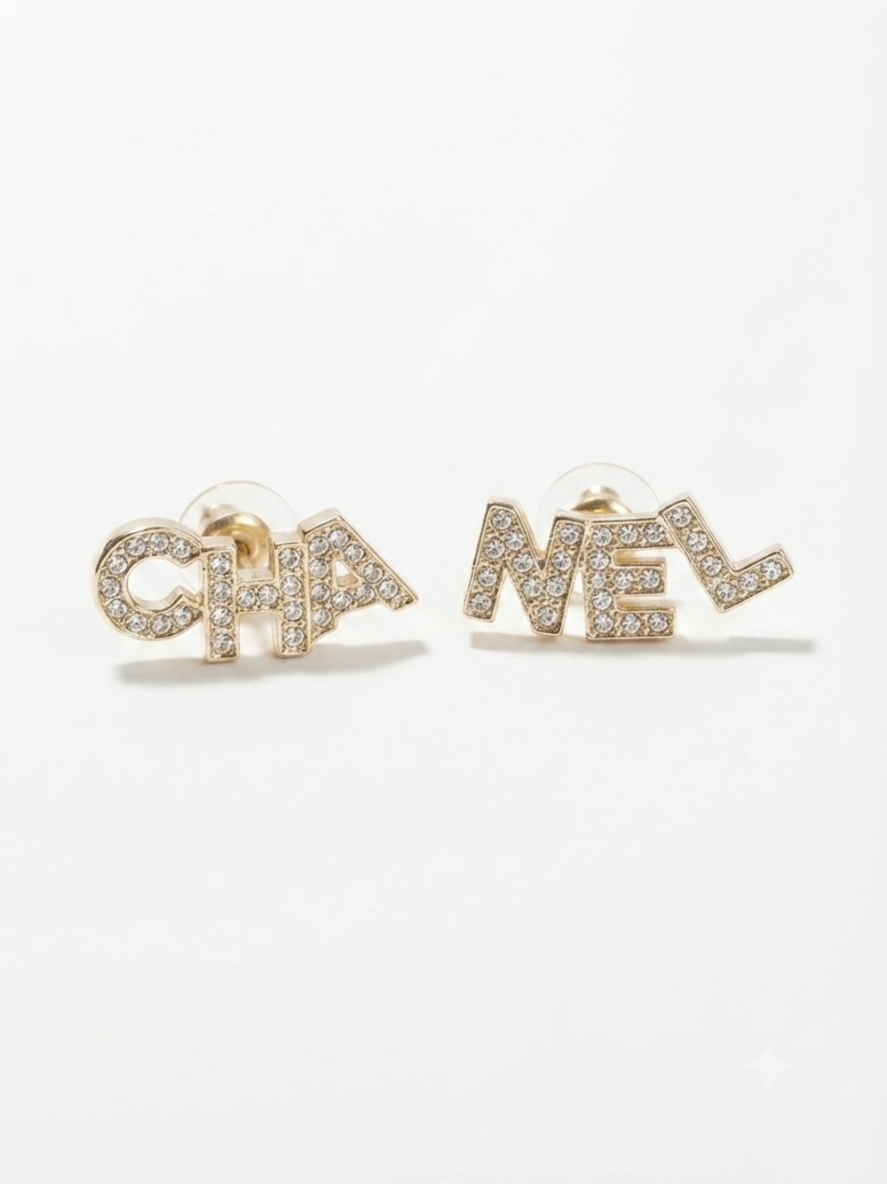 Gold Rhinestone/Crystal Lettered Stud Earrings - Picture 4 of 5